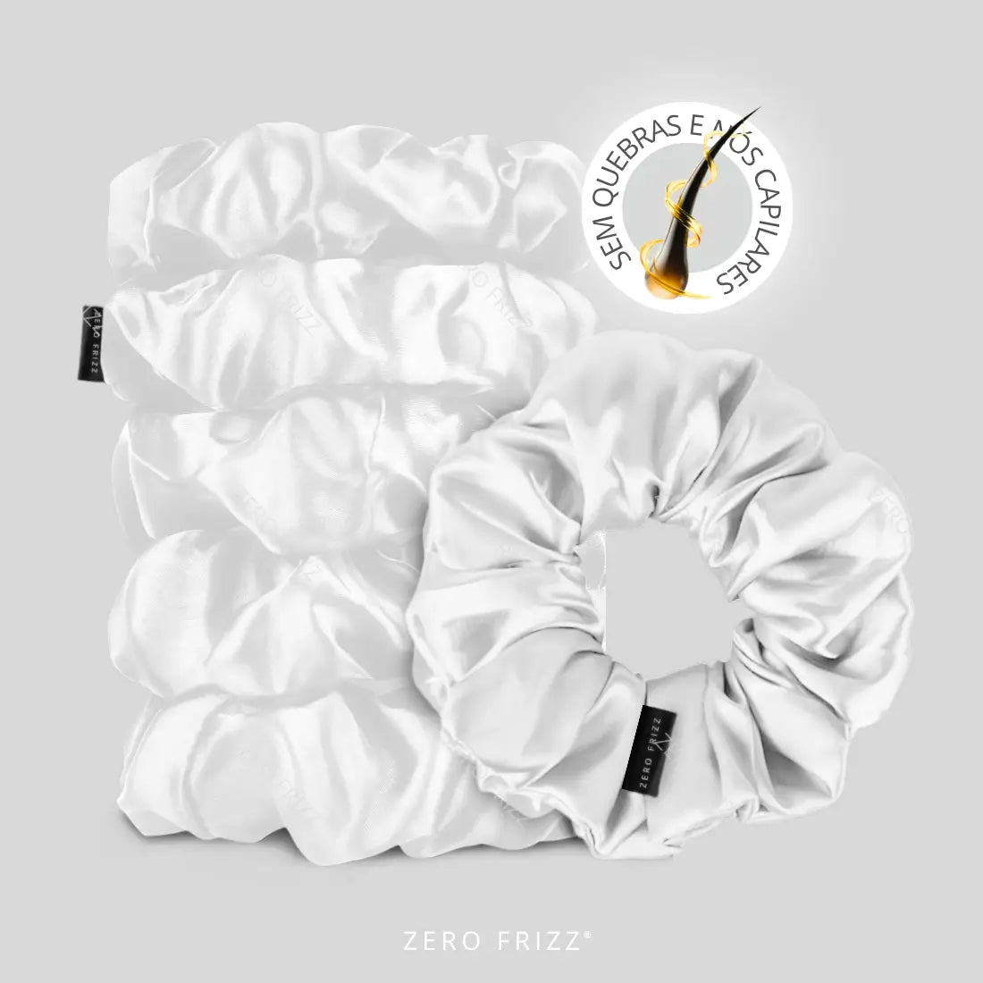 Conjunto de 5 Scrunchies de Cetim Anti Quebra, Anti Nós e Anti Frizz