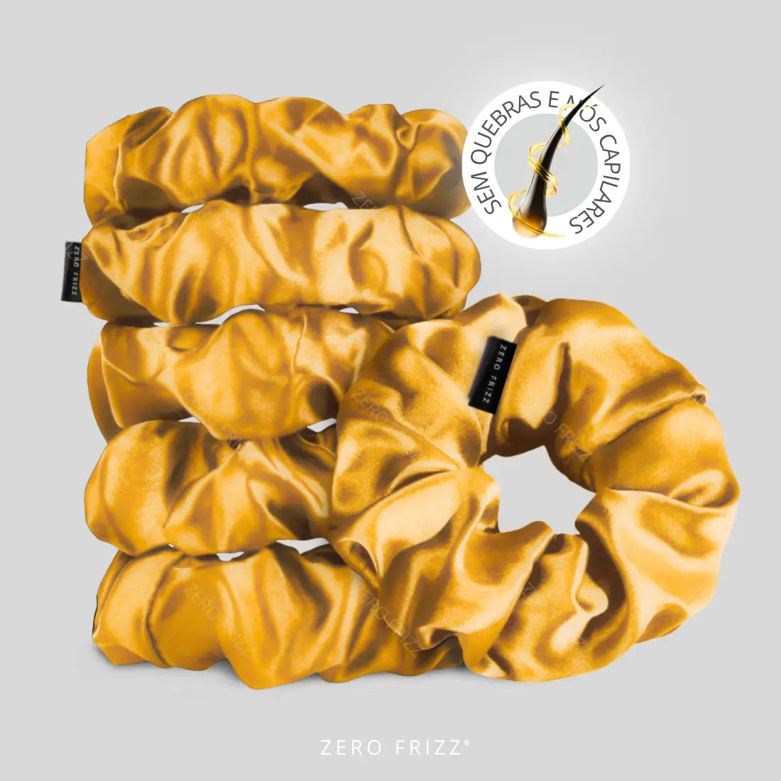 Conjunto de 5 Scrunchies de Cetim Anti Quebra, Anti Nós e Anti Frizz