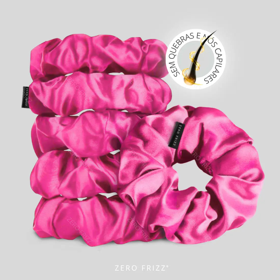 Conjunto de 5 Scrunchies de Cetim Anti Quebra, Anti Nós e Anti Frizz