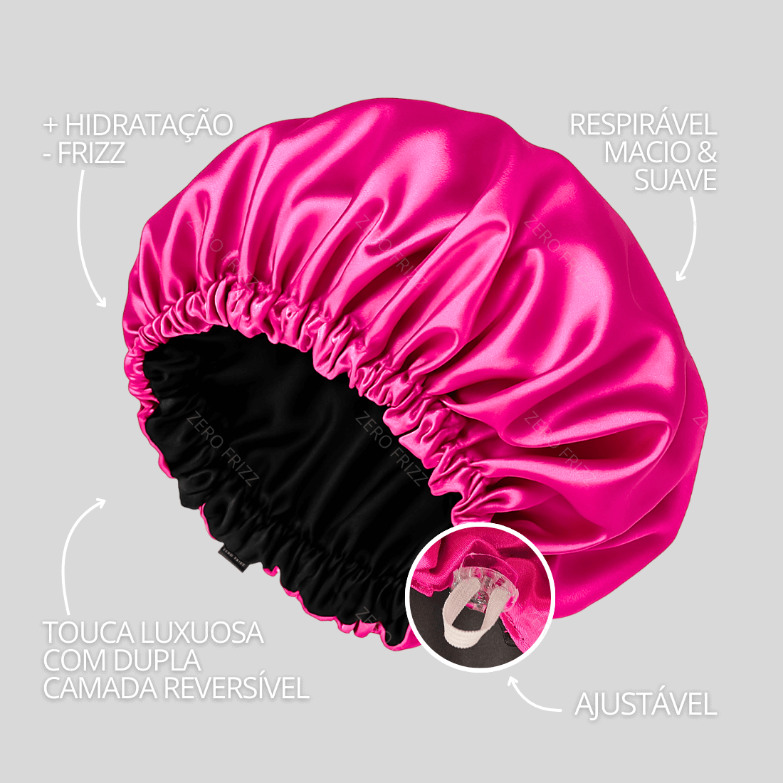 Kit Touca de Cetim Premium Anti Frizz com Regulador e Dupla Camada + Scrunchie de Cetim